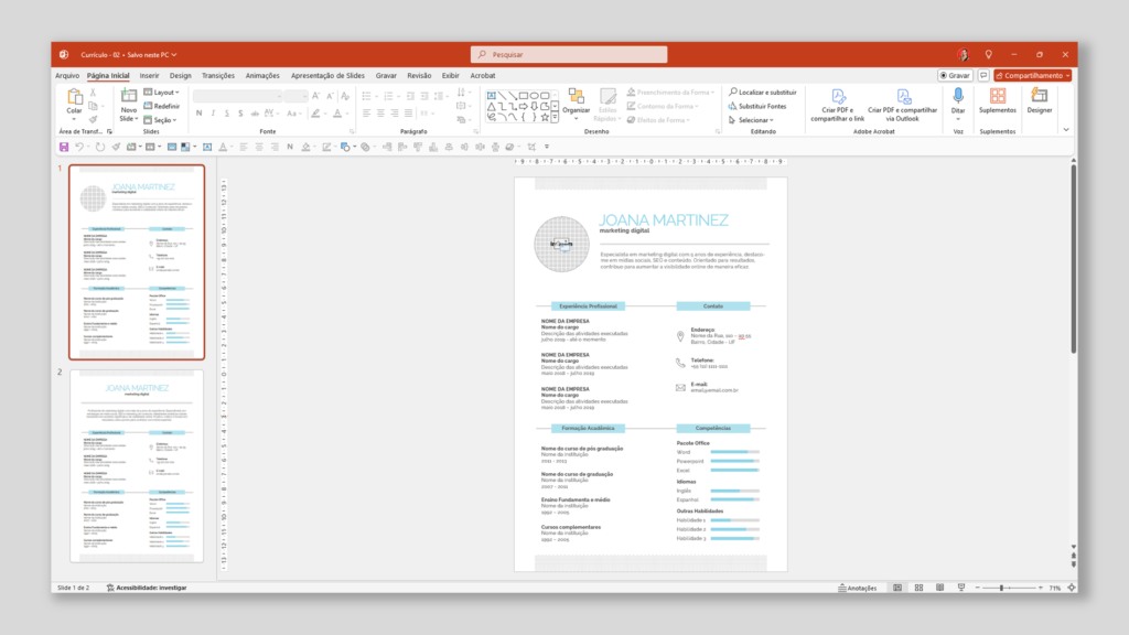 Currículo 02 – Modelo de Template em PowerPoint