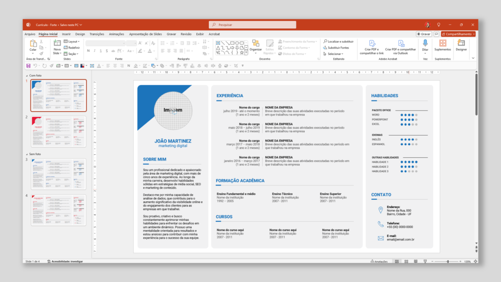 Currículo 01 – Modelo de Template em PowerPoint