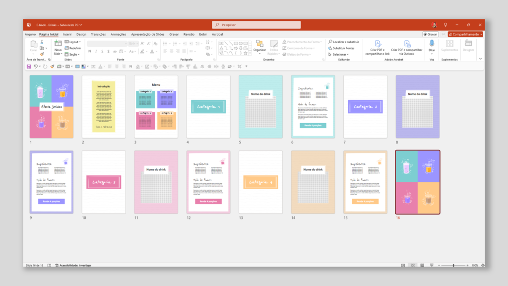 E-book Drinks – Modelo de Template em PowerPoint