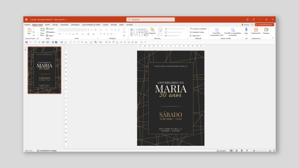 Convite Aniversário – Adulto 01 – Modelo de Template em PowerPoint