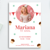 Convite Aniversário Infantil – Menina 01 – Modelo de Template em PowerPoint