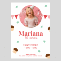 Convite Aniversário Infantil – Menina 01 – Modelo de Template em PowerPoint