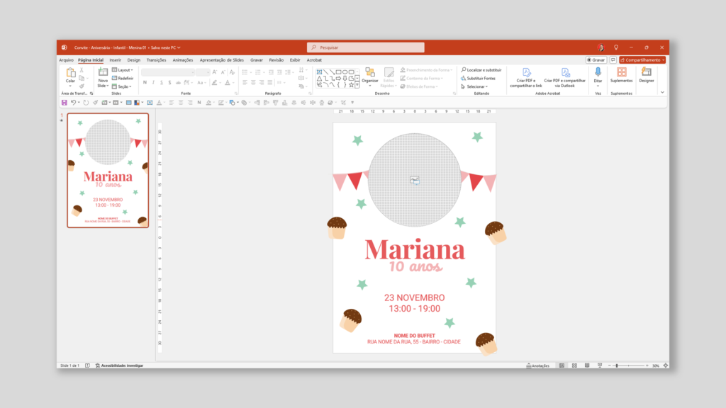 Convite Aniversário Infantil – Menina 01 – Modelo de Template em PowerPoint