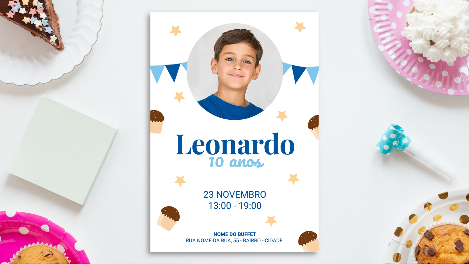 Convite Aniversário Infantil – Menino 01 – Modelo de Template em PowerPoint