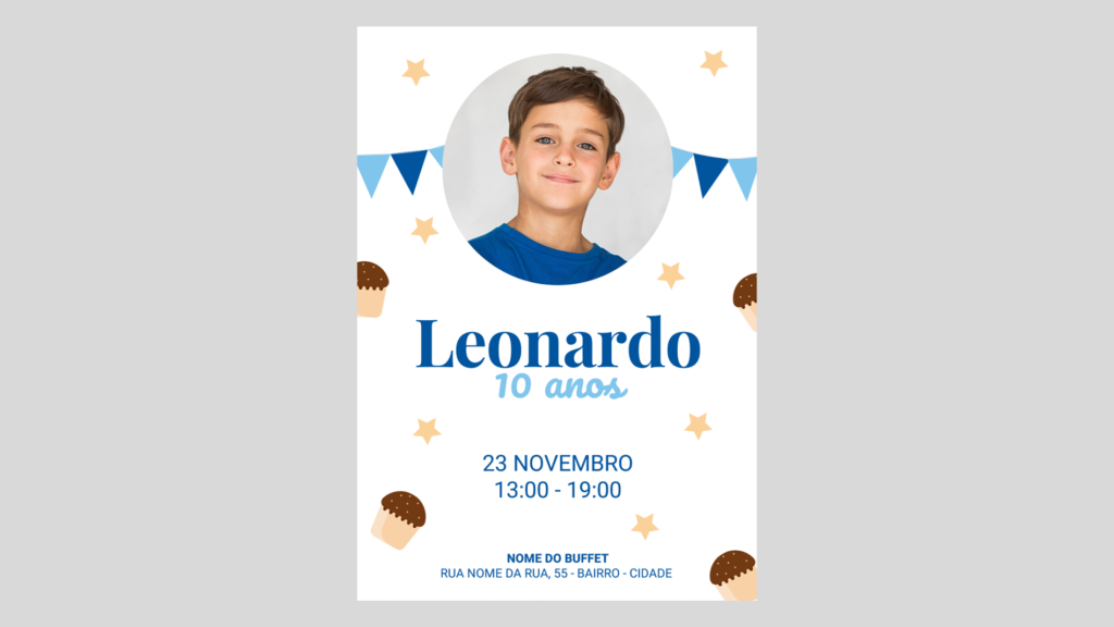 Convite Aniversário Infantil – Menino 01 – Modelo de Template em PowerPoint