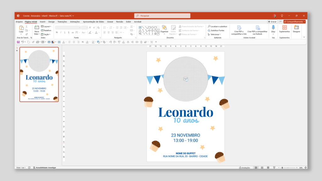 Convite Aniversário Infantil – Menino 01 – Modelo de Template em PowerPoint