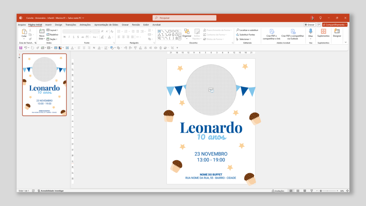 Convite Aniversário Infantil - Menino 01 - Modelo de Template em PowerPoint