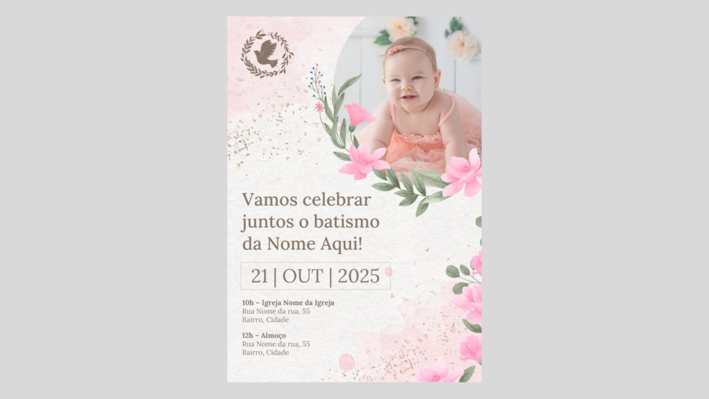 Convite Batizado – Menina 01 – Modelo de Template em PowerPoint