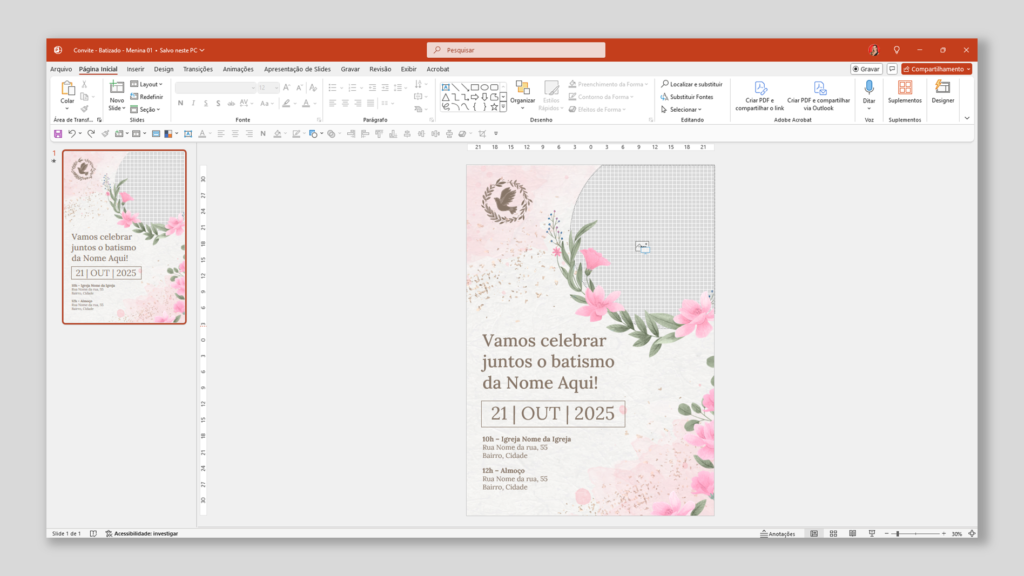 Convite Batizado – Menina 01 – Modelo de Template em PowerPoint