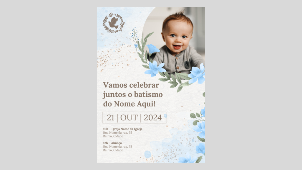 Convite Batizado – Menino 01 – Modelo de Template em PowerPoint