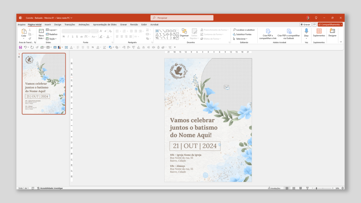 Convite Batizado - Menino 01 - Modelo de Template em PowerPoint