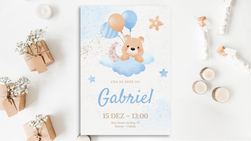 Convite Chá de Bebê – Menino 01 – Modelo de Template em PowerPoint