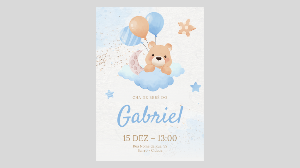 Convite Chá de Bebê – Menino 01 – Modelo de Template em PowerPoint