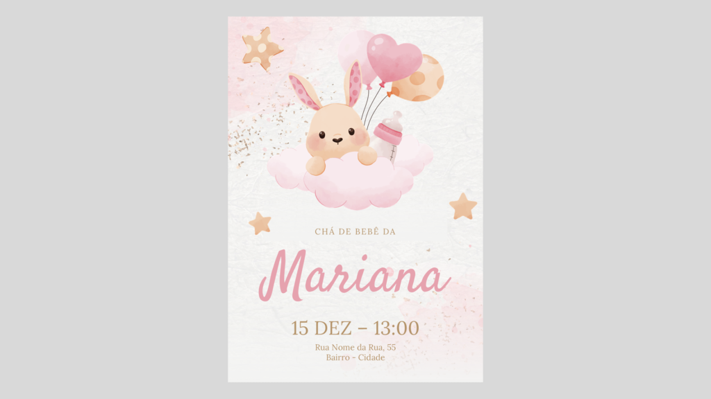 Convite Chá de Bebê – Menina 01 – Modelo de Template em PowerPoint