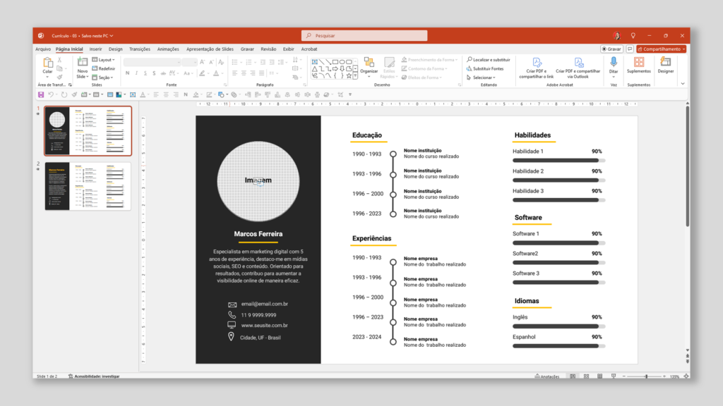 Currículo 03 – Modelo de Template em PowerPoint