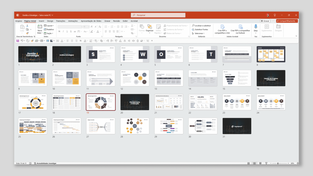 Gestão e Estratégia - Modelo de Template em PowerPoint