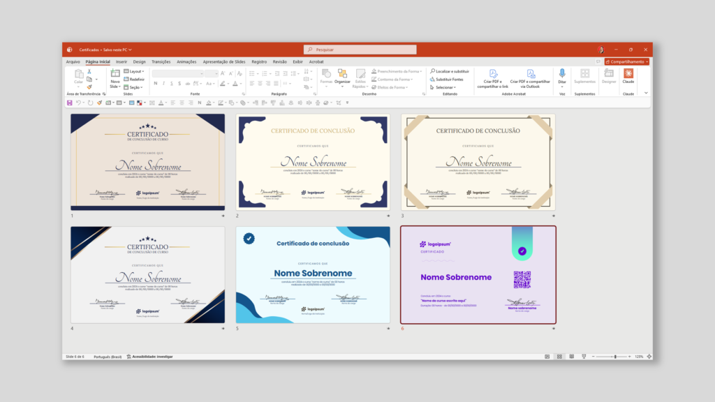 Certificados – Modelo de Template em PowerPoint